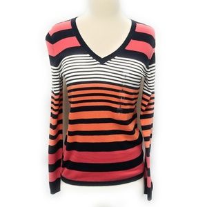 NWT Tommy Hilfiger Striped V-Neck Sweater Women’s Size S Old Money Preppy Luxury